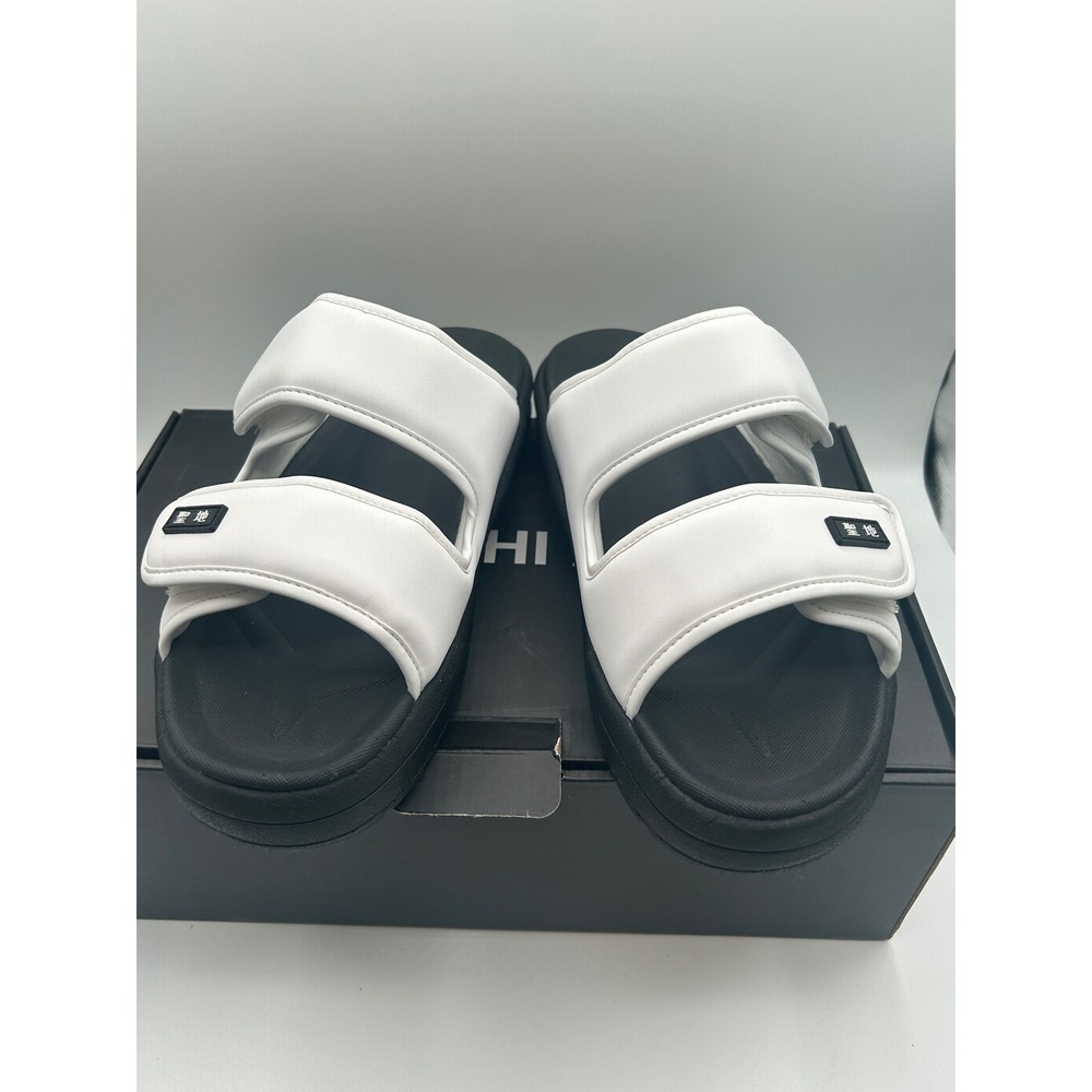 Seichi Senko Sandals,White Black Two Strap Slides,Men's Size 12,New w/ Defects - Picture 15 of 16